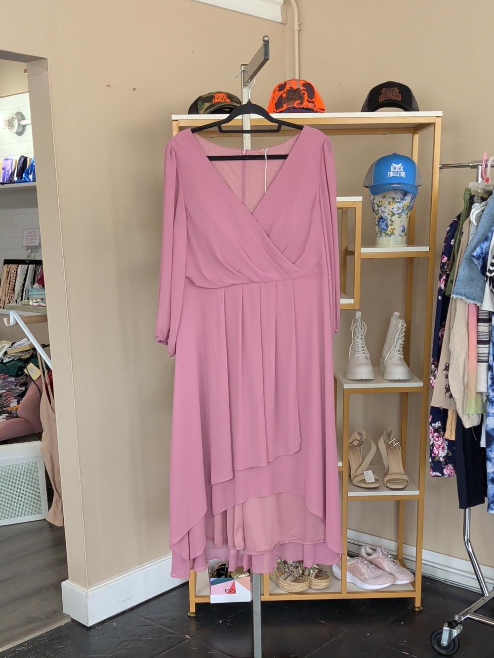 Women's Dusty Rose Mock Wrap-Front Midi Dress